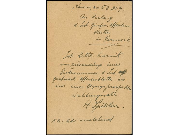1918, Second Vilnius Issue 40 skatiku from the upper left corner, tied by cds. "KAUNAS -5.II19" to postcard addressed to the 