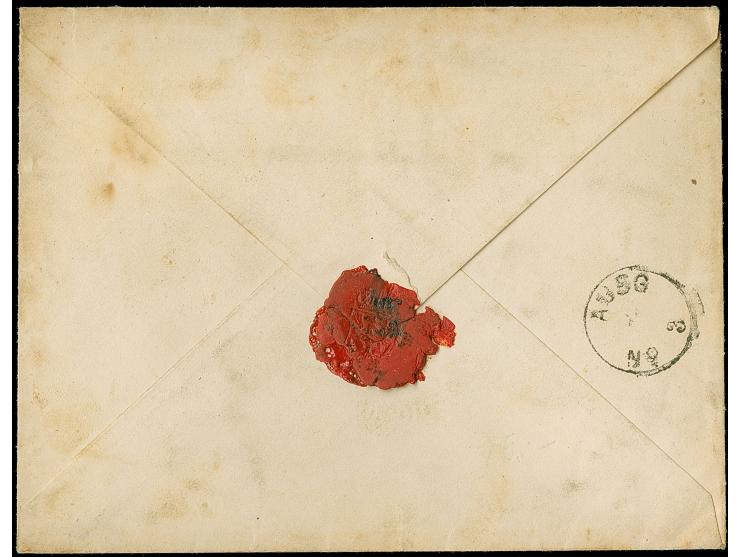 3 Kr. karmin mit Plattenfehler “beschädigter Innenkreis unter DEU in DEUTSCHE” (Feld 129), mit Rahmenstempel "FRANKFURT A.M. 