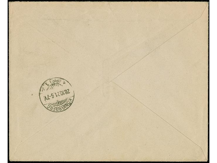 TYTAVENAI: 1921, Kestutis 2 auksinas, two singles, tied by cds. “TYTAVENAI 24.X.21” to registered cover with and provisional,