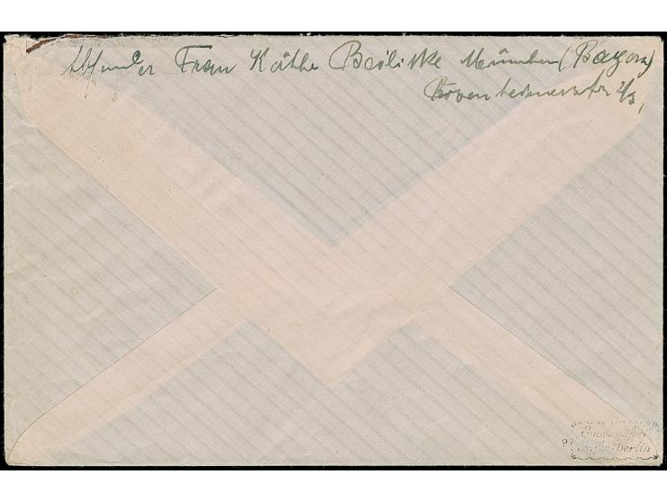 1923, Korbdeckel 20 Mrd. M. gezähnt, fünf Einzelmarken in Mischfrankatur mit Rentenpfennig 20 Pfg. je mit Stempel “MÜNCHEN 18