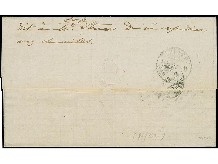 7 Kr. grauultramarin mit EKr. “PFORZHEIM 12.9.73” auf kpl. Faltbrief nach Chaux-de-Fonds, Schweiz mit Ankunftsstempel. Die fa