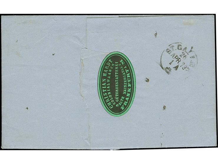 7 Kr. grauultramarin mit klarem Prägefehler “Prägeausfall bei der 5. Schwinge rechts vom Schild” (Feld 25), mit klarem Rahmen