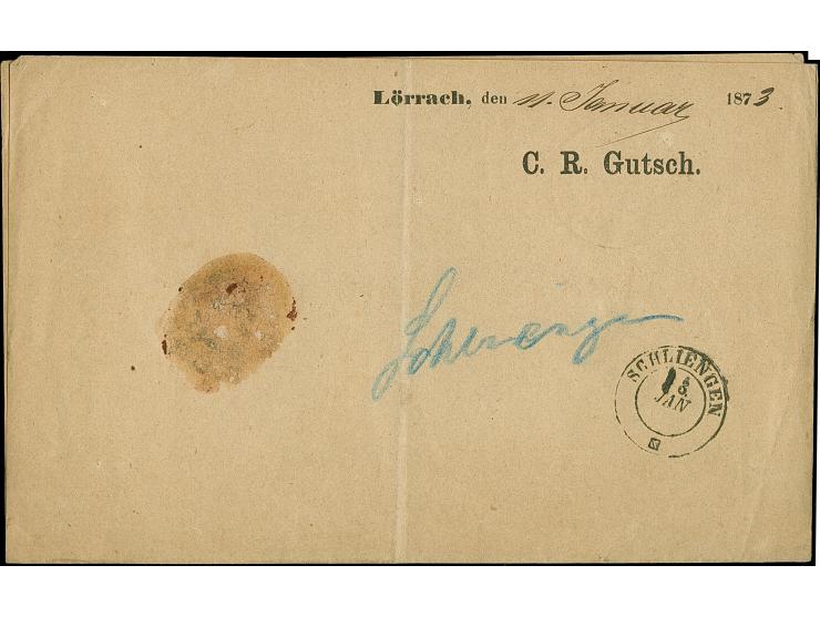 9 Kr. mittelrötlichbraun mit klare EKr. “LOERRACH 13.1.73” als tarifgerechte Einzelfrankatur auf Vordruck-Paketbelgleit-Halbo