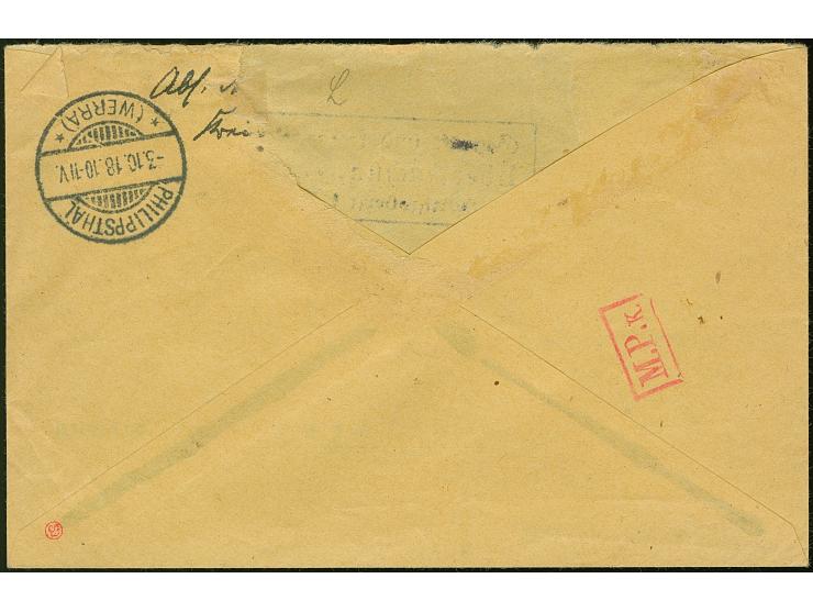 "SUBAT*** 26.9.18", klar auf R-Brief mit Germania 40 Pfennig mit verschiedenen Zensur-Stempeln nach&nbsp;Philippstal mit Anku