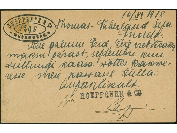 "везенберг&nbsp; эстл 18.11.18" (Wesenberg), russischer DKr., sauber und klar auf Germania 10 Pfennig auf bedarfsgebrauchter 