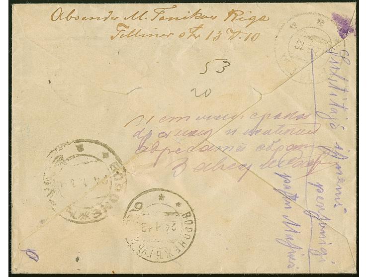 Germania 40 Pfennig mit Stempel "RIGA 23.10.18" auf R-Brief nach Woronesch, der Empfänger war nicht zu ermitteln, am 24.1.19 