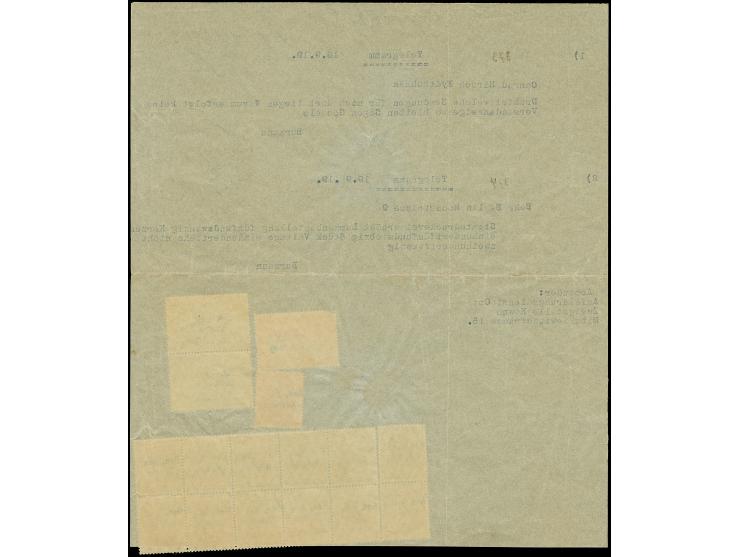 TELEGRAMM: Germania 10 Pfennig, 10er-Block sowie senkrechtes Paar, Einzelwert 50 Pfennig und 1 Mark sowie senkrechtes Paar 2 
