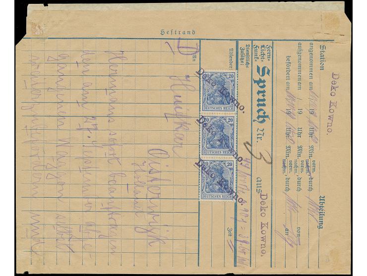 TELEGRAMM: Germania 1 Mark, kompletter Bogen, sowie Germania 20 Pfennig im senkrechten Dreierstreifen, vorder- und rückseitig