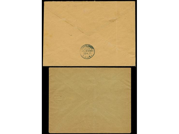 1921, Industrielandschaft 10 Fenigow - 1 Marka, gezähnt und geschnitten, je auf Satzbrief mit Stempel “SCHOPPINITZ 17.6.21” b