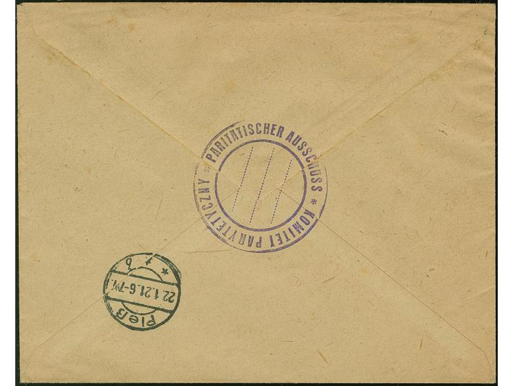 “Paritätischer Ausschuss Neudeiduk”, vorgedruckte Absenderangabe auf Einschreiben-Dienstsache ab “NEU-HEIDUK 21.1.21” mit neb