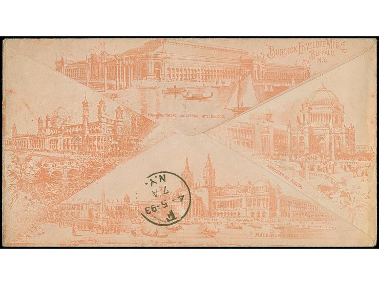 1893, Columbian Exposition 2 c. tied by machine cancel “CHICAGO ILL. APR.3.1893” to Sharp &amp; Smith advertising cover “Worl