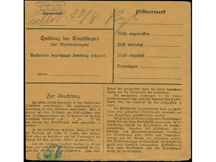 1920, Aufdruckausgabe im Hochoval 75 Pfennig, senkrechter Dreierstreifen und Einzelwert, sauber mit Aufgabestempel “MILKEN 16