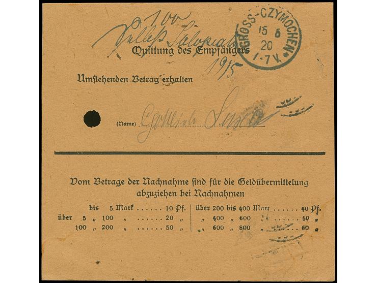 1920, Aufdruckausgabe 50 Pfennig, zwei Einzelwerte, sauber mit Stempel “MARGGRABOWA 15.5.20” auf Postanweisung über “234 Mark