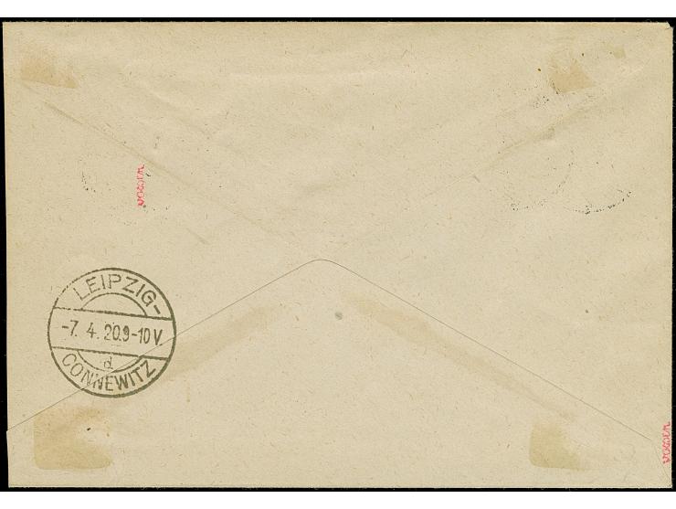 1920, Aufdruckausgabe Germania 75 Pfennig mit rotem Probeaufdruck, zusammen mit 1. Mailänder Ausgabe 15 Pfennig mit Stempel “