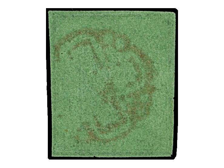 1848, 5 C. auf dunkelgrün, schöne tiefe Farbe, links unten in der Ecke minimalst tangiert, sonst allseits breitrandig, sauber