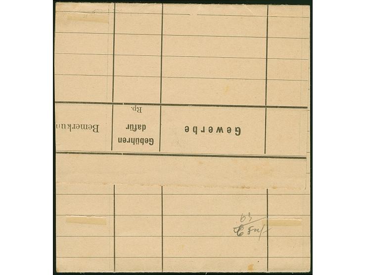 1915, “Rp (2½) H Frei lt. Einn. Nachw. in Daressalam”, violetter L4 klar auf Drucksachen-Streifband von “DARESSALAM (DOA) c 8