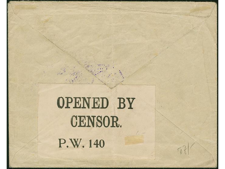 1916, “CENSORSHIP EAST AFRICA 27.OCT.1916” klar in Violett auf Privat-Ganzsachenumschlag mit violettem L2 “Frankiert mit 7½ H