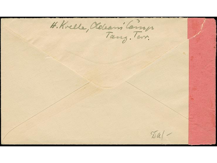 1917 (ca.), Internierten-Briefumschlag mit rückseitigem Absendervermerk “H. Krelle, Oldeani Camp Tanz. Terr.” und Zensur-Vers