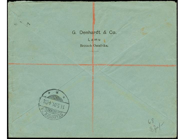 “DSP OST-AFRIKANISCHE HAUPTLINIE *k 1.5.05” (D. König) etwas schwach auf Deutsches Reich Germania Reichspost 10 und 50 Pfg. a