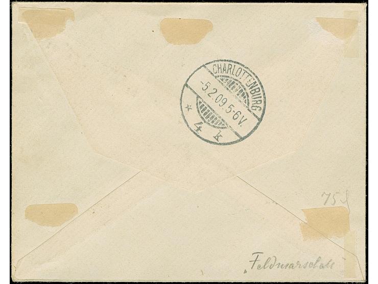 “DSP OST-AFRIKA-LINIE *q 17.1.09” (D. Feldmarschall) zweimal klar auf DSWA Kaiseryacht 5 und 25 Pfg. als tarifgerechte Franka