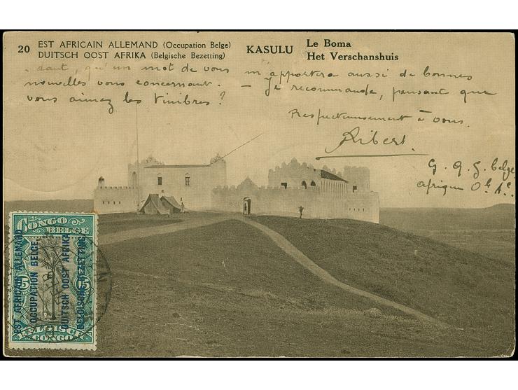 1916, Aufdruck-Ausgabe 5 C., zwei Einzelmarken mit Feldpoststempel “B.P.C.V. P. No.17 27.FEB.18” vorder- und rückseitig auf A