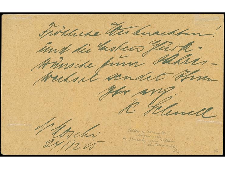 1915, “USAMBARA (DOA) ZUG 6 24.12.15” etwas undeutlicher Bahnpoststempel auf Vordruckkarte “feld-Postkarte” ohne Formular-Num