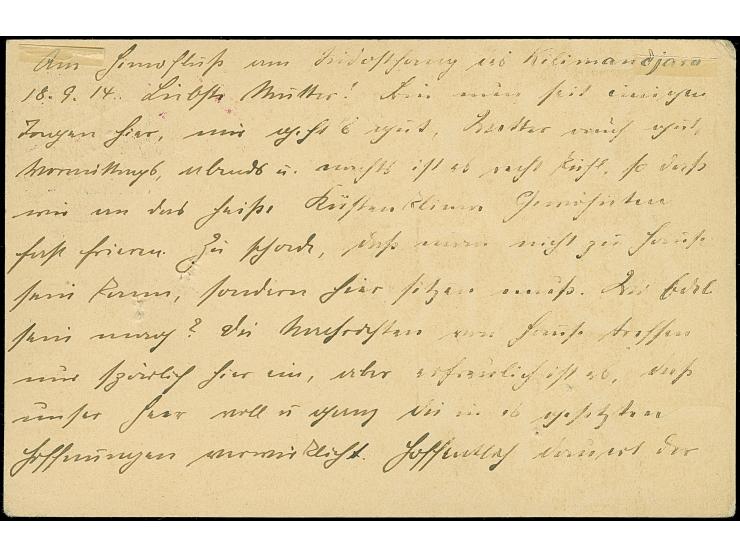 1914, “KAISERLICHES GOUVERNEMENT VON DEUTSCH OSTAFRIKA Polizeipost v. Neu.Moschi” violettes Dienstsiegel auf Ganzsachenkarte 