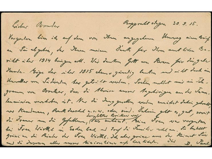 Incoming Mail: 1915, Bayern Ganzsachenkarte 10 Pfg. mit Stempel “RUPPRECHTSTEIN 30.SEP.15” mit rotem Zensurstempel von Emmeri