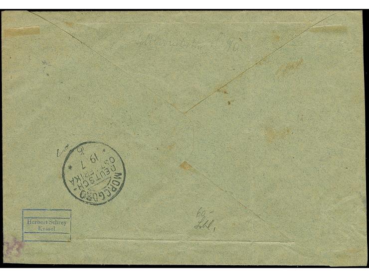 1916, “FELDPOSTSTATION DEUTSCH OSTAFRIKA 2 18.7.16” sehr klar auf doppelt verwendetem Feldpost-Umschlag (innen als Feldpostbr
