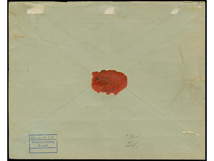 1917, “FELDPOSTSTATION DEUTSCH OSTAFRIKA 3 5.6.17” zweimal klar auf Kaiseryacht 2½ und 4 H. mit Wasserzeichen auf Vordruckbri