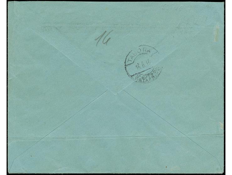 1916, “Fr. lt. Einn. Nachw. in Tanga” violetter Rahmenstempel und L2 “Frankiert mit 7½ H.” als Barfrankierung auf Brief von “