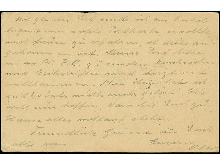 1915, Ganzsachenkarte 4 H. mit Stempel “SALALE (DOA) 6.5.” (ohne Jahreszahl) und viel Text via “LINDI DOA 22.5.15” mit violet