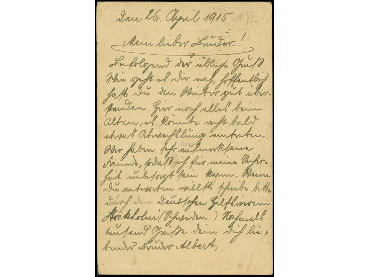 1915, Ganzsachenkarte 4 H. mit Stempel “LINDI DOA 9.5.15” mit viel Text und schwarzem Zensur-L1 “Zensur passiert” via “LOUREN
