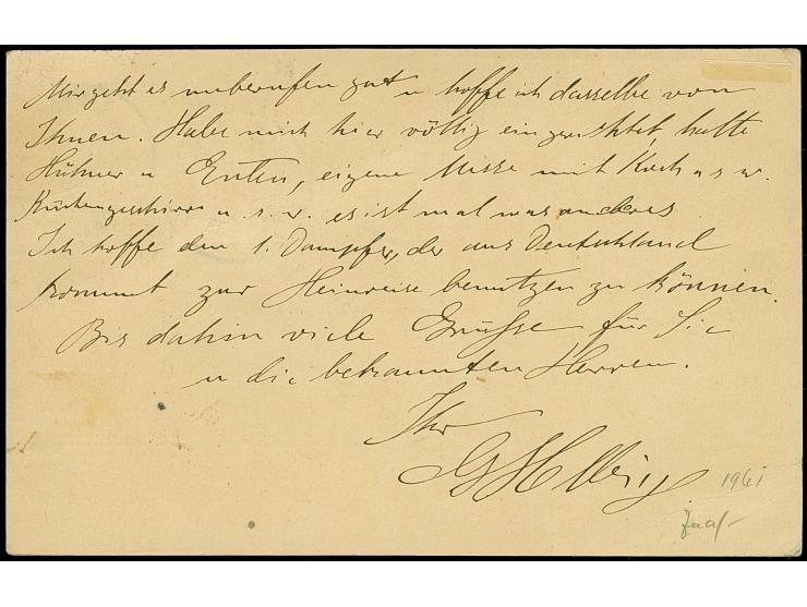 1915, Ganzsachenkarte 4 H. mit unötiger Zufrankatur Germania 10 Pfg. jeweils mit Stempel “LINDI DOA 9.3.15” und viel Text sow