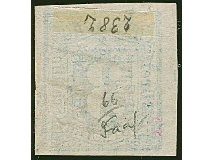 3 Schilling preußischblau mit großem Teil des Wasserzeichens 'Turm', farbfrisch und allseits breitrandig, links mit schmalem 