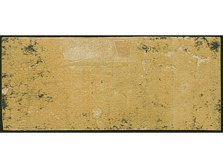 1852, 1/2 Sch. schwarz im waagerechten Paar, voll- bis breitrandig, links mit breitem Bogenrand und Reihenzähler “6”, ungebra