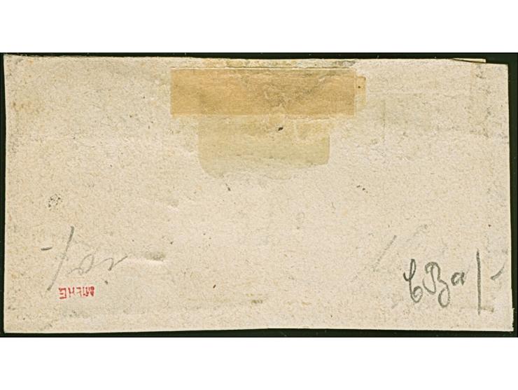 1 Sch. braun im waagerechten Paar, farbfrisch und allseits breitrandig, mit sauber aufgesetzten Strichstempeln auf kleinem Br