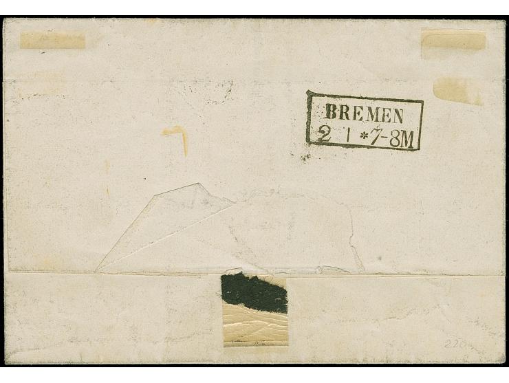 3 Sch. preußischblau, voll- bis breitrandig, mit sauber aufgesetztem Strichstempel und nebengesetztem klaren Schmetterlingsst