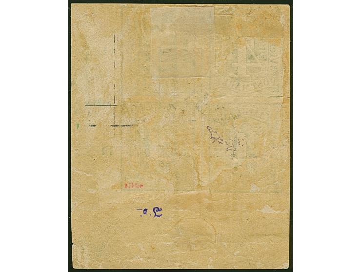 4 Sch. gelbgrün im 4er-Block aus der rechten unteren Bogenecke mit breiten Bogenrändern und Reihenzählern “11” und “12”, unge