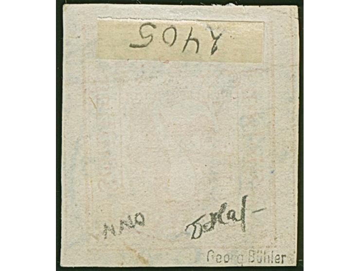 7 Sch. orange, farbfrisch und breitrandig, Entwertet durch blauen DKr. des Hamburger Stadtpostamtes. Eine sehr seltene Späten