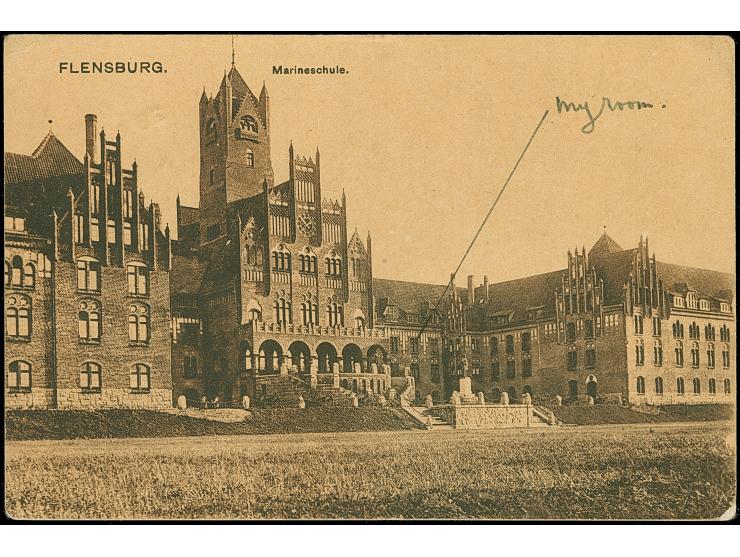 FELDPOST: 1920, Ansichtskarte “Flensburg Marineschule” mit Absenderangabe “Schleswig Plebiscite Zone”, datiert 22.2.20, nach 