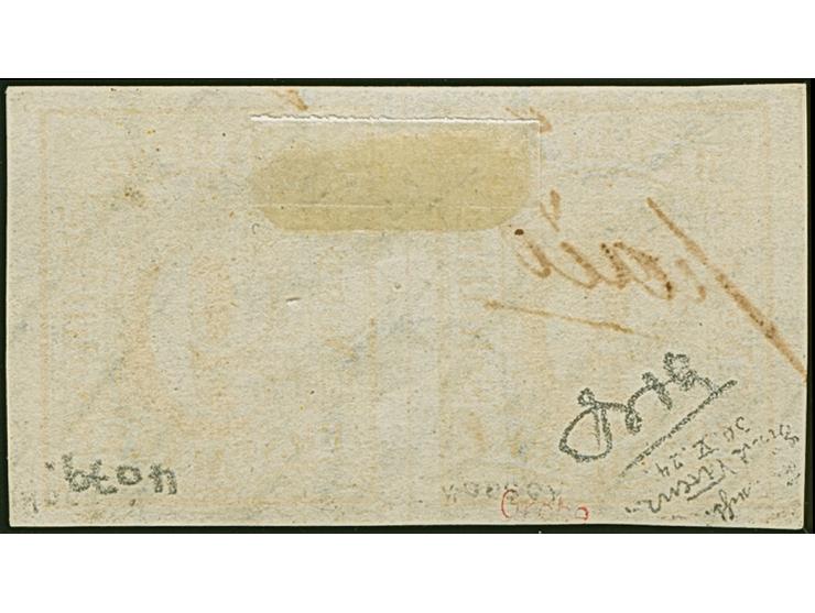 9 Sch. orangegelb im waagerechten Paar, farbfrisch und allseits breitrandig geschnitten, links und rechts mit voller Trennung