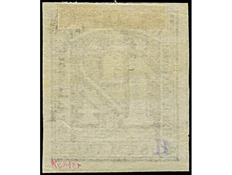 1¼ Sch. malvenfarben, farbfrisch und allseits breitrandig, ringsrum mit Schnittlinien, ungebraucht mit frischem Originalgummi