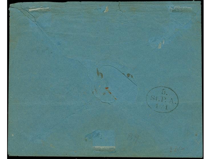 ½ Sch. schwarz mit sauber aufgesetztem Strichstempel und nebengesetztem Ovalstempel “St.P.A. 1/1” auf ungewöhnlichem Zierbrie