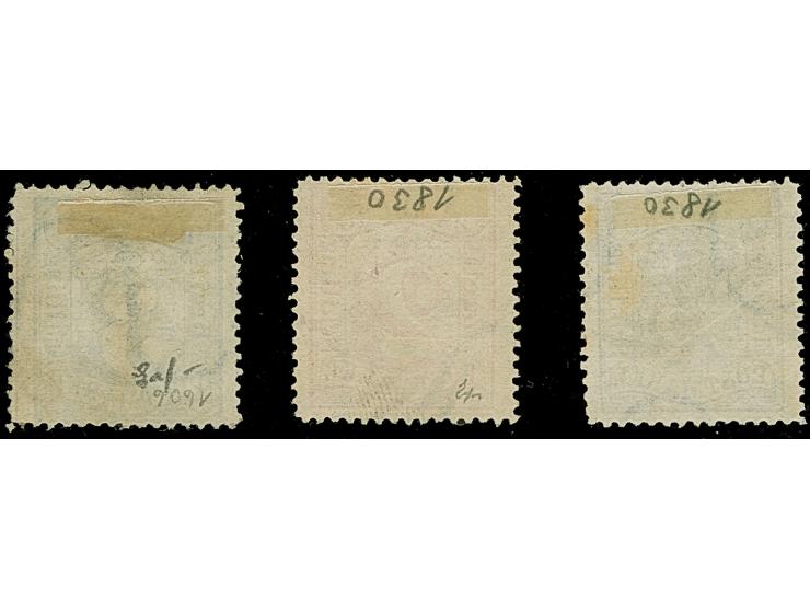 “300”, der Thurn &amp; Taxis-Nummernstempel auf gezähnter Ausgabe 1⁄2 Sch. schwarz, 2Sch. rot und 3 Sch. ultramarin&nbsp;&nbs