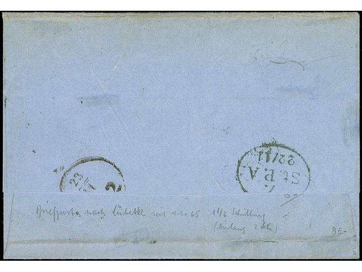 1⁄2 Sch. schwarz und 1 Sch. braun, farbfrisch und gut gezähnt, mit sauber aufgesetztem Strichstempel und nebengesetztem Ovals