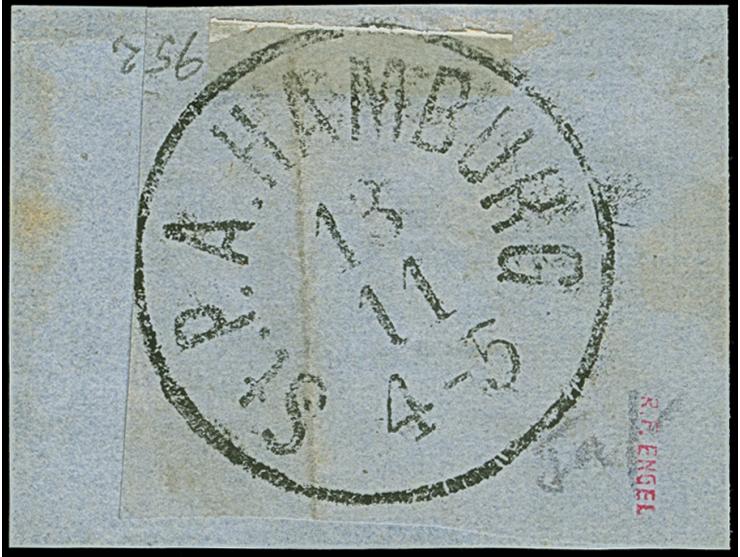 1¼ &nbsp;Sch. graupurpur, linkes Randstück mit breitem Bogenrand und Reihenzähler “4”, mit sauber aufgesetzter Nr. “2” auf Br