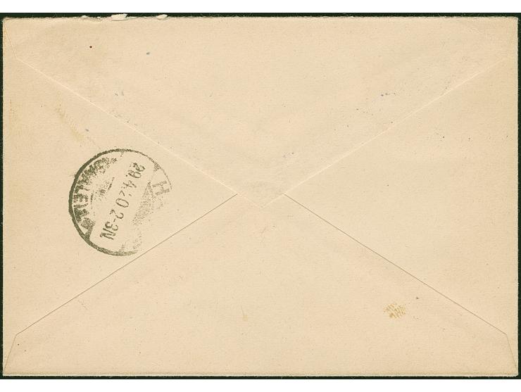 1920, 10 Pfennig auf 20 Pfennig dunkelgraublau, Unterrandviererblock mit Druckdatum “X 9012 6” (X winzig beschnitten) sowie E