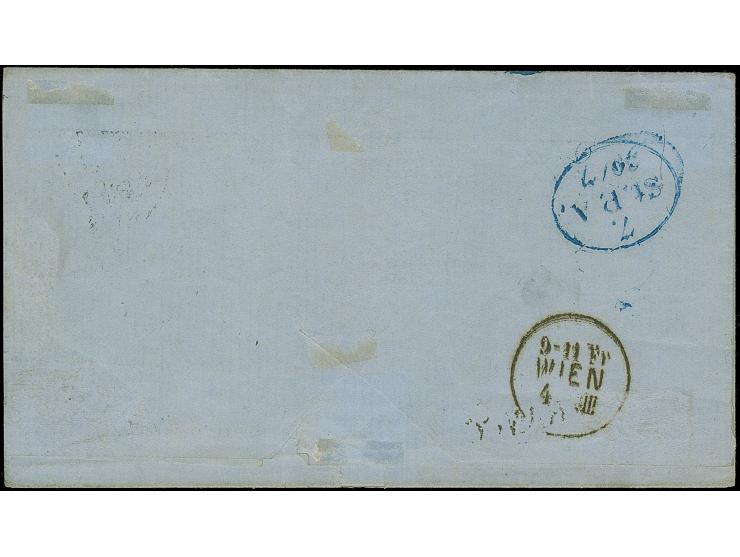 2 Sch. orangerot im senkrechten Paar, farbfrisch und gut gezähnt, mit blauem Balkenstempel und nebengesetztem DKr. “HAMBURG 3