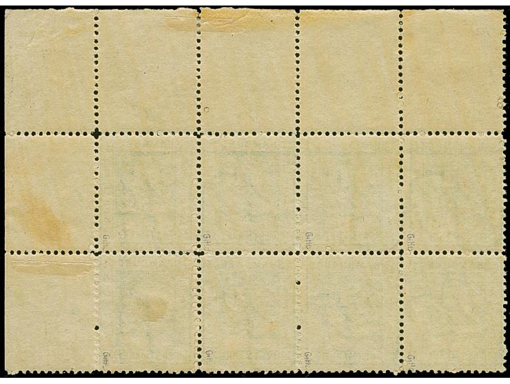 2½ Sch. grün, klarer Druck, waagerechter 8er-Block aus der rechten oberen Bogenecke mit breiten Bogenrändern, ungebraucht mit